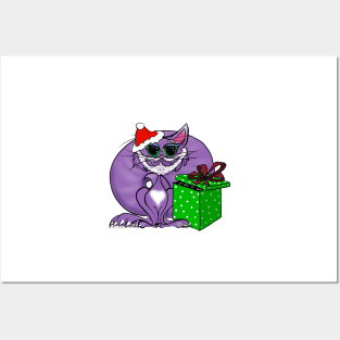 Santa Kitty with Eye Catching Gift Posters and Art